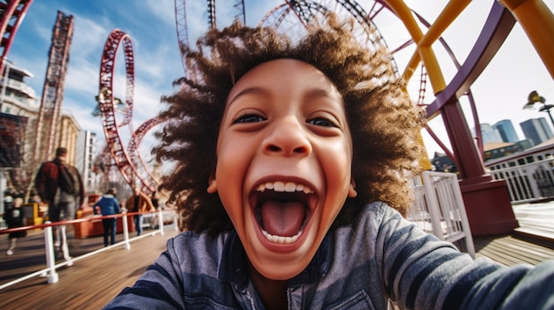 Free photo boy enjoying time at carnival