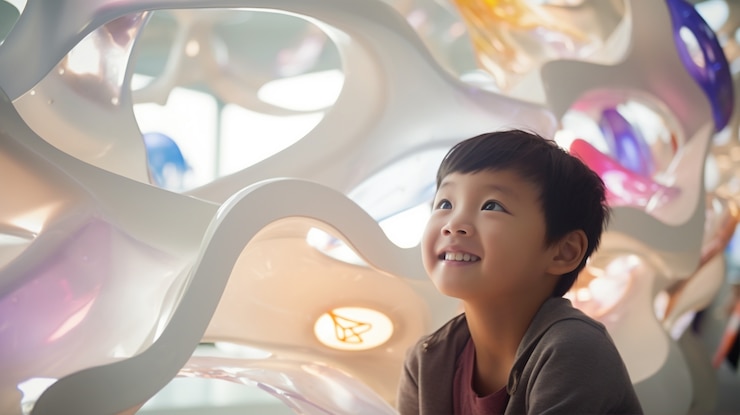 無料Photo 未来的な学校の教室の少年