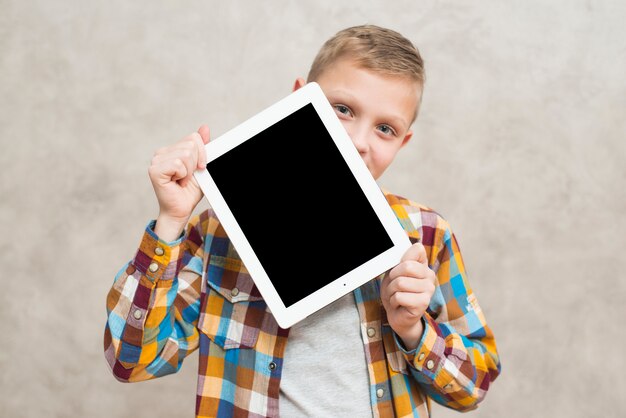 Boy presenting tablet template