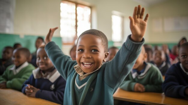 Boy rising hand in class