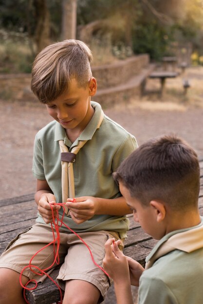 Boy scouts spending time in nature