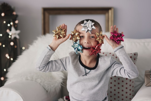 Boy using imagination while decorating 
