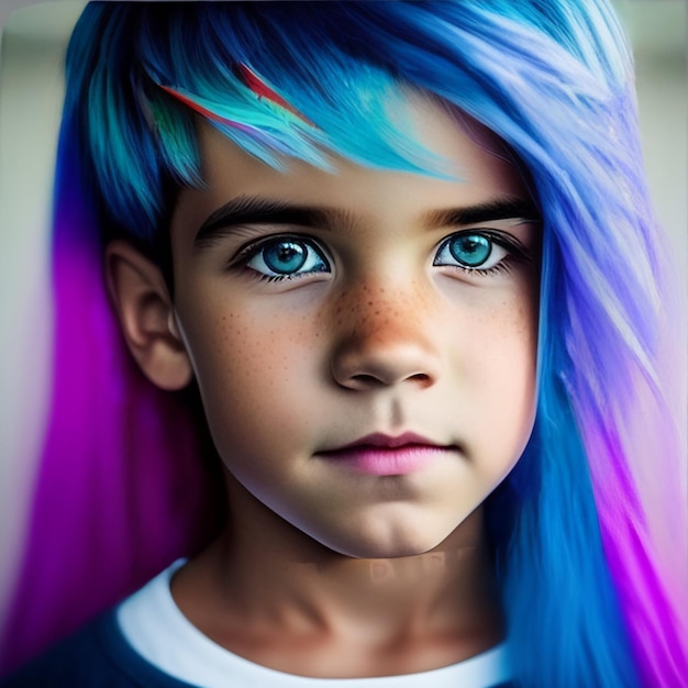 Free photo a boy with a bright colored hair that is wearing a yellow shirt