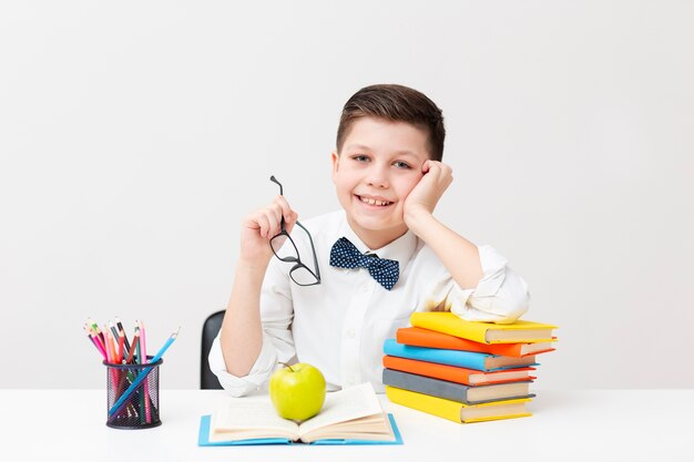 Boy with glasses lecture time