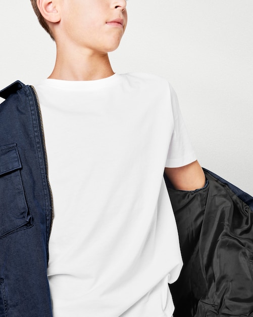 Boy with simple t-shirt and a black sweater