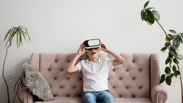 Boy with virtual reality headset