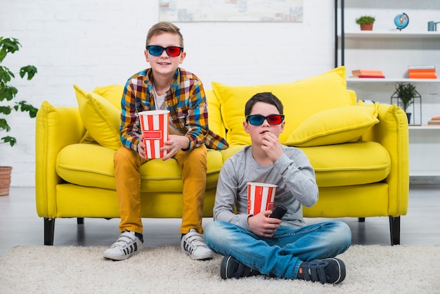 Boys on couch with 3d glasses