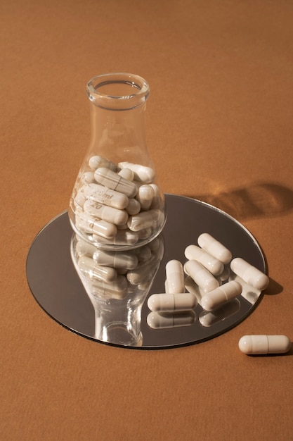 Free photo brain booster pills container  still life