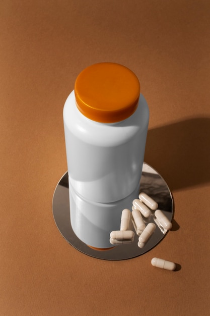 Free photo brain booster pills container  still life