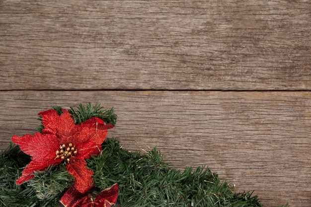 Ramo di un albero di natale con un rosso flowwer