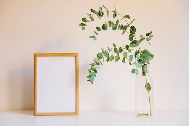 Branch in glass next to frame