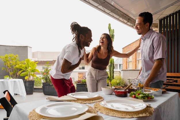 Brazilian family enjoying meal together