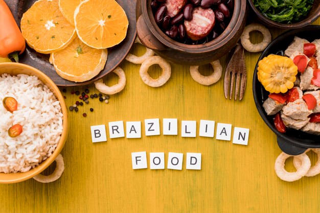 Brazilian food arrangement top view