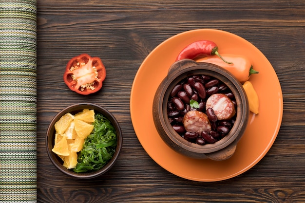 Brazilian food arrangement above view