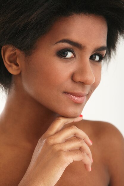 Brazilian woman portrait, perfect tanned skin