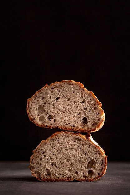 Bread arrangement with black background