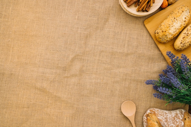 Bread decoration on cloth with space on left