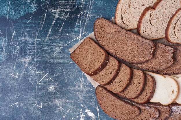 Bread slices on blue.