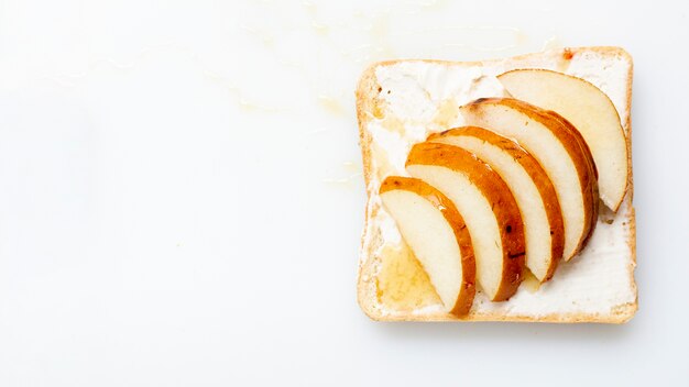 Bread with butter honey and pears