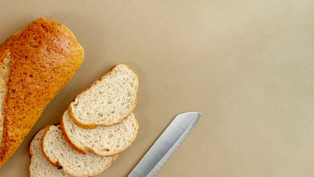 Bread with knife top view