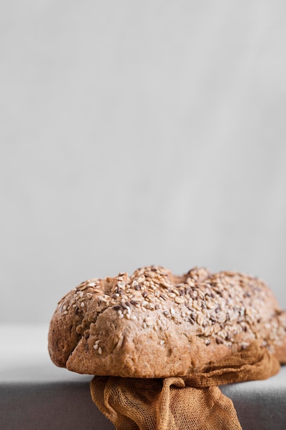 Bread with seeds and white background