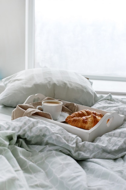 Breakfast in the bed in the morning