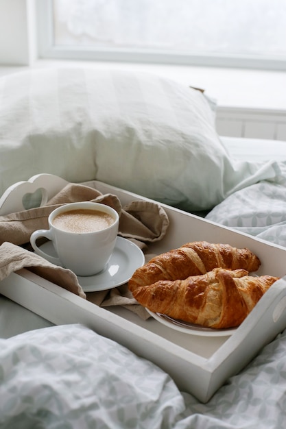 Breakfast in the bed in the morning