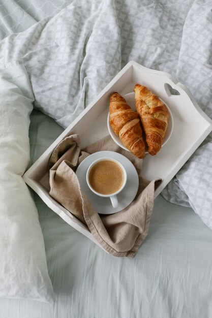 Breakfast in the bed in the morning