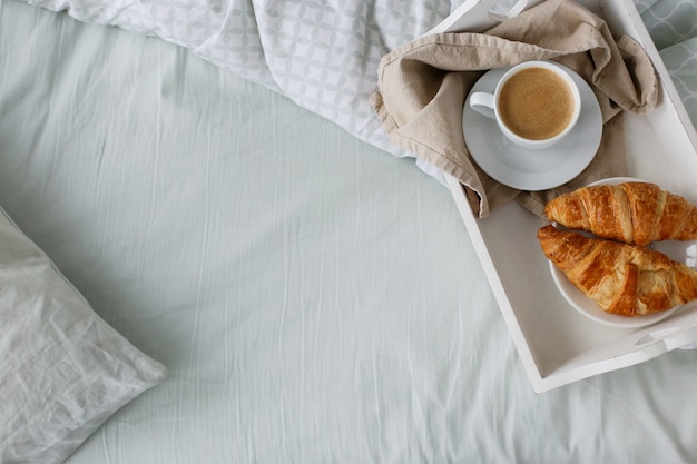 Breakfast in the bed in the morning