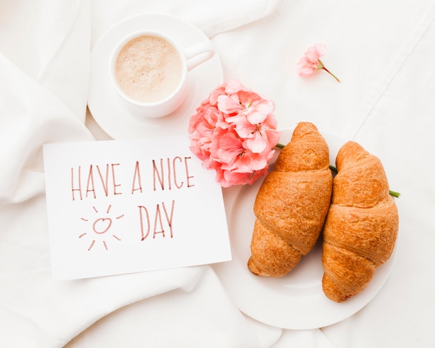 Breakfast in bed with flower