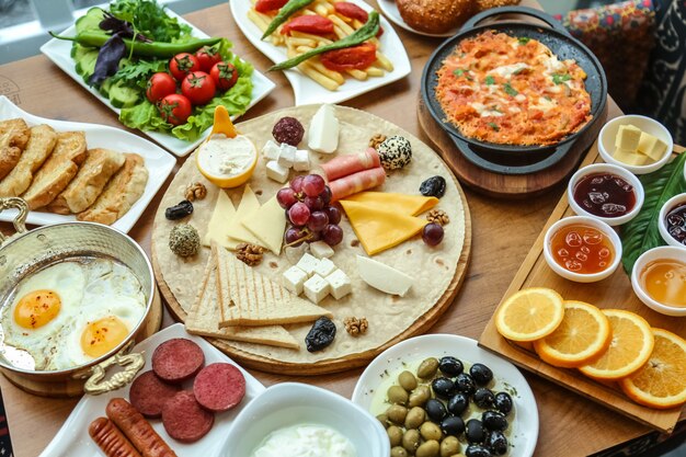 Breakfast set with arrangement of food