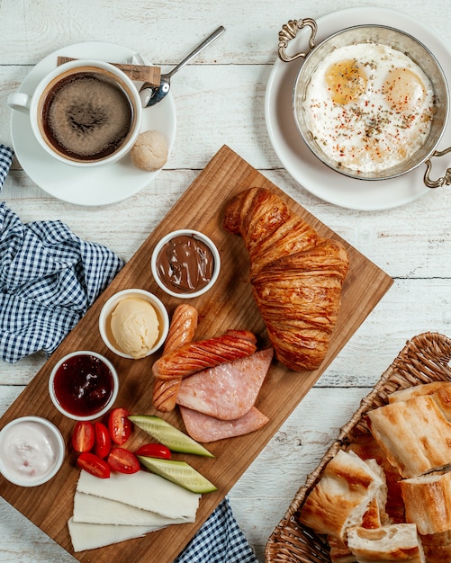 breakfast set with various food