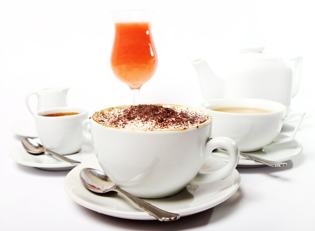 Breakfast table with beverges