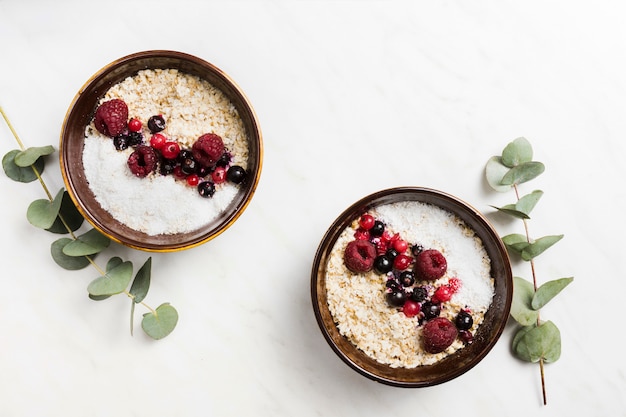 Breakfast with cereals and fruits