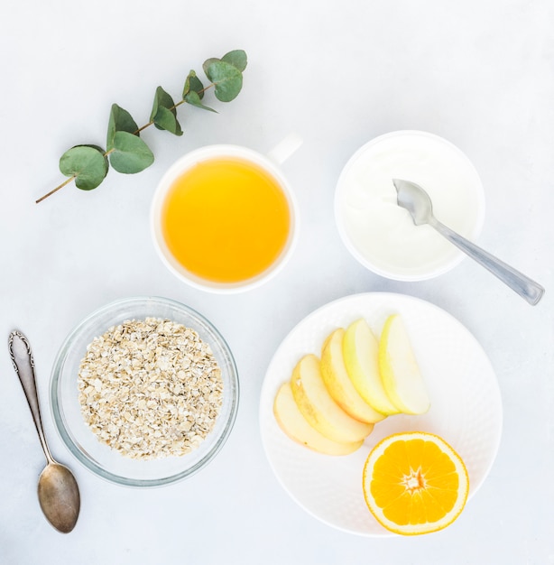 Breakfast with cereals and fruits