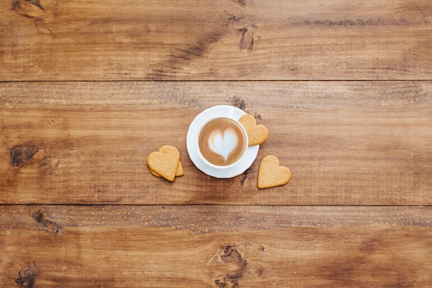 Breakfast with coffee and cookies in the middle