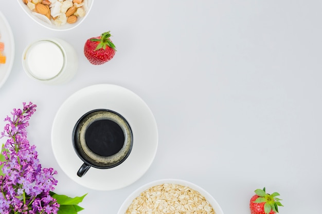 Breakfast with coffee cup and fruit