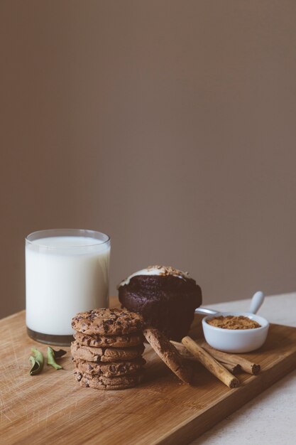 Breakfast on wooden board