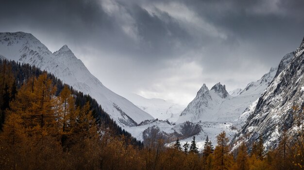 Breathtaking Aosta valley sharp and giant mountains covered in snow