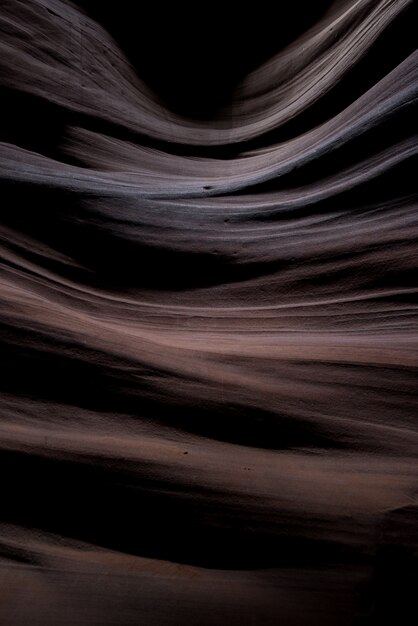 Breathtaking scenery of beautiful sand textures in the dark in Antelope Canyon