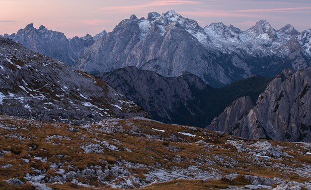 Breathtaking shot of the early morning in the Italian Alps