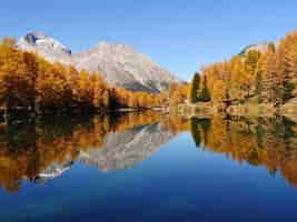 Free photo breathtaking shot of a reflective lake on a mountain landscape surface