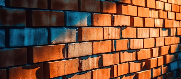 레드오렌지 벽돌의 짝수 행이 있는 벽돌 벽 AI 생성 이미지
