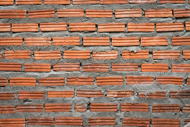 Brick wall with fresh cement close up