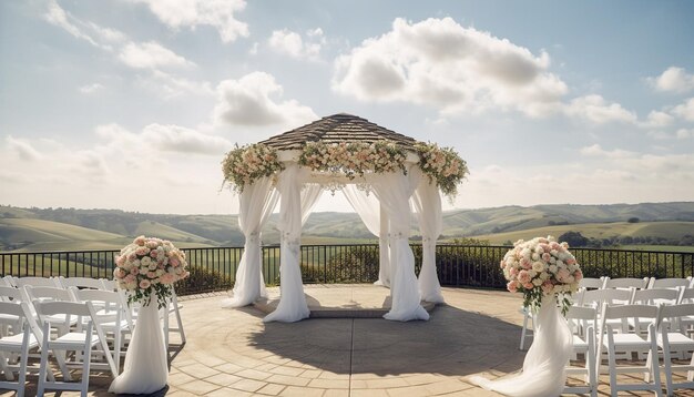 Bride and groom celebrate love in nature generated by AI