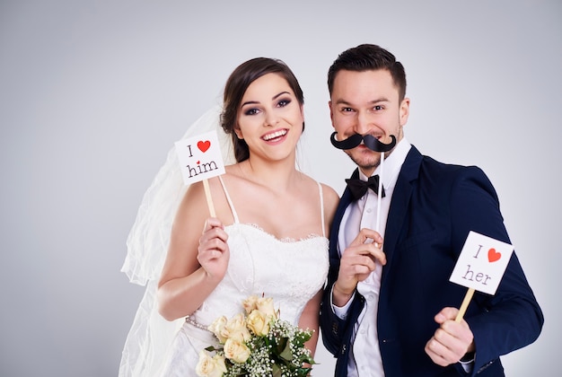 Bride and groom expressing their love