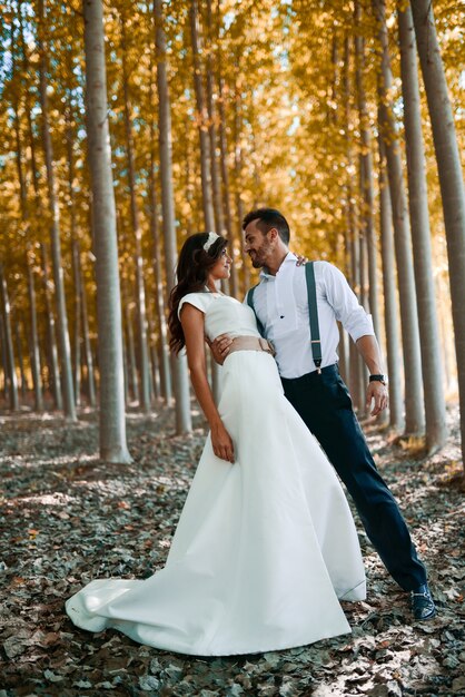 Bride and groom in the field