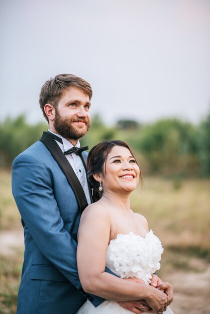 Bride and groom have romance time and happy together 