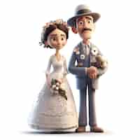 Free photo the bride and groom on a white background 3d rendering