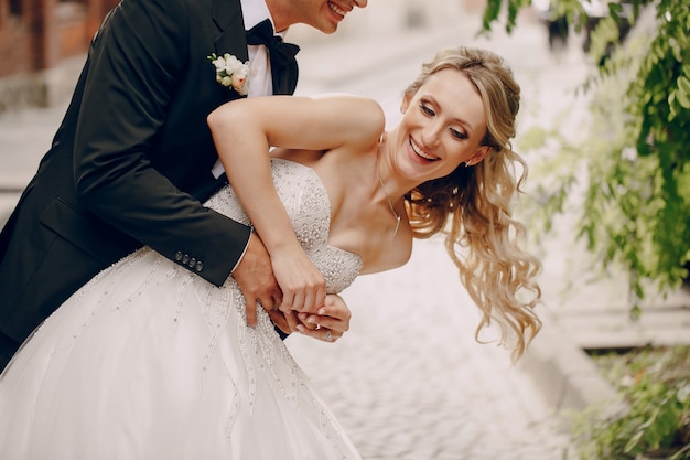 Bride having a good time with her husband